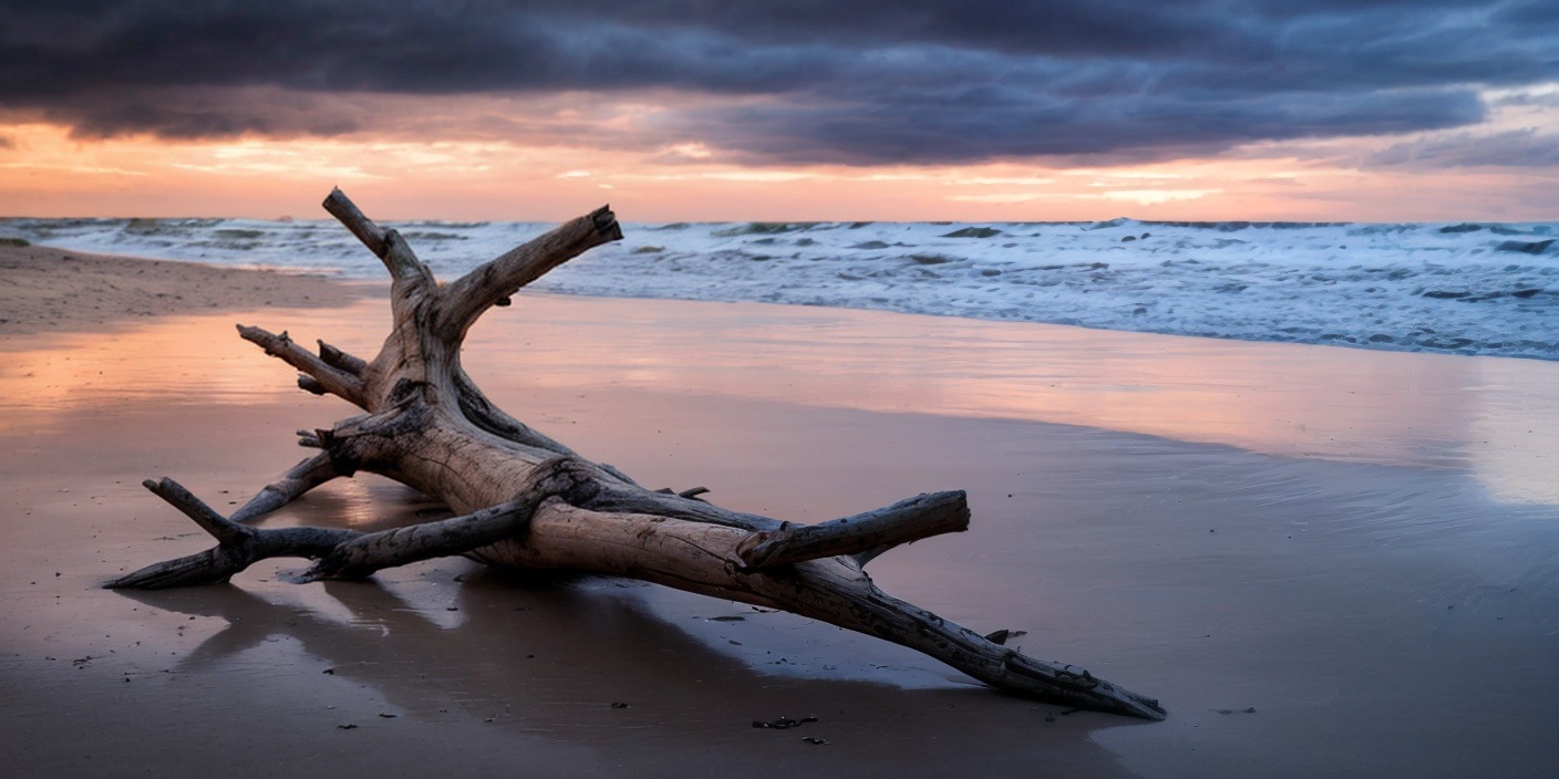 Lone Driftwood on Beach